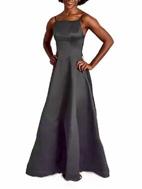 ABS Allen Schwartz Gunmetal Satin Maxi Dress with Slim Straps